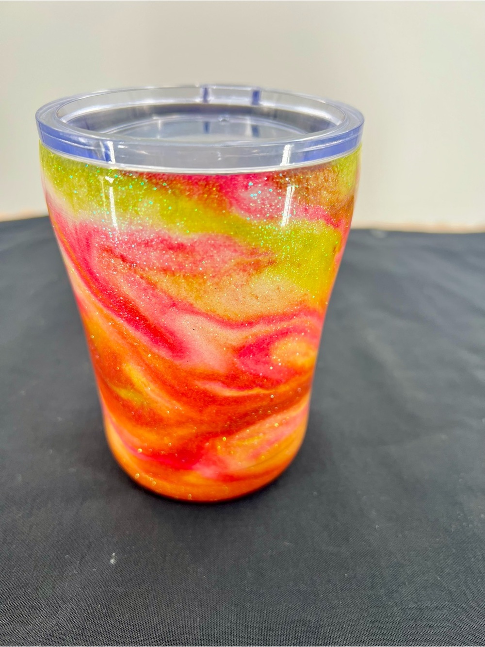 Colorful Swirl Glitter Tumbler - Pink, Orange & Lime
